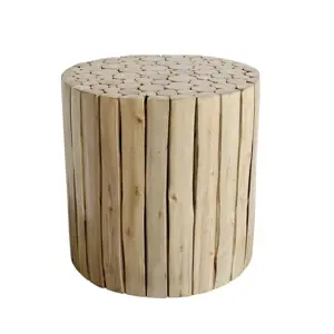 Přírodní kulatý stůl z dřevěných špalíků Eucalypt - Ø 40*40cm Chic Antique