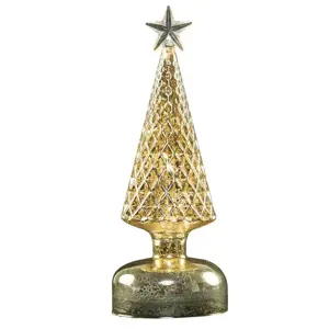 Zlatý svítící skleněný vánoční stromek Led S - Ø 8*23 cm Mars & More