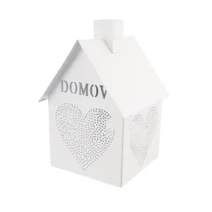 Produkt InDecor Kovový svícen Domeček - Domov bílá, 12 x 12 x 17 cm