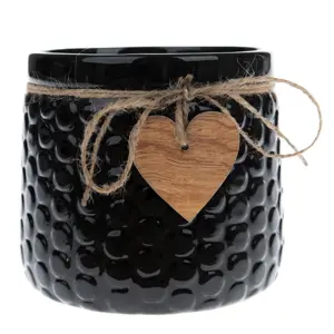 Produkt Keramický obal na květináč Wood heart černá, 12,5 x 14 cm