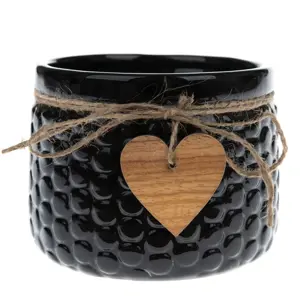 Produkt Keramický obal na květináč Wood heart černá, 8 x 11 cm