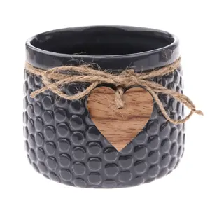 Produkt Keramický obal na květináč Wood heart tmavě modrá, 8,8 x 11 cm