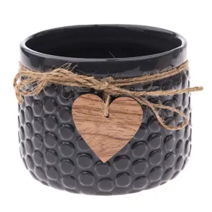 Produkt Keramický obal na květináč Wood heart tmavě modrá, 9,5 x 12,5 cm