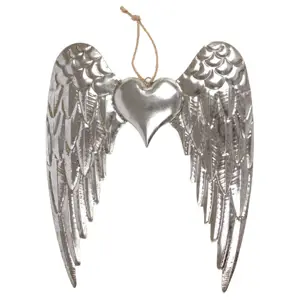 Produkt Křídla se srdíčkem, kovová dekorace na zavěšení, barva stříbrná