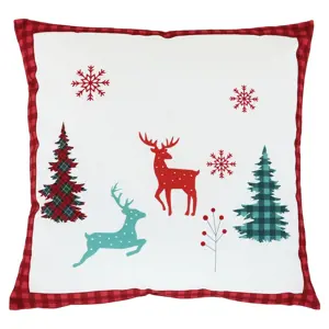 Produkt Polštář sametový s výplní - vánoční, červené okraje, 100% polyester, 45 x 45 cm.