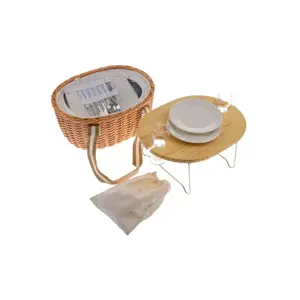 Produkt Proutěný piknikový koš s pevným víkem/stolem pro 2 osoby s termoboxem, 40 x 31 x 21 cm, 3 kg
