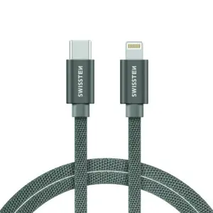 SWISSTEN Kabel USB-C Lightning textilní 2 m 3A, stříbrná