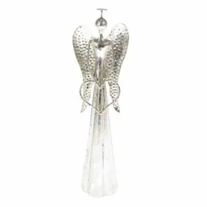 Produkt Vánoční kovová LED dekorace Angel with heart stříbrná, 9,5 x 30 cm