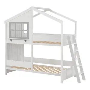 Produkt Juskys Dětská patrová postel Dream House 90 x 200 cm se 2 postelemi a žebříkem