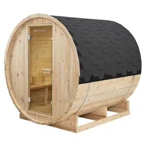 Produkt Juskys Venkovní sudová sauna Spitzbergen L délka 190 cm průměr 190 cm (6 kW)