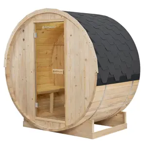Produkt Juskys Venkovní sudová sauna Spitzbergen M délka 120 cm průměr 190 cm (3,6 kW)