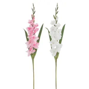 Produkt 2ks bílá a růžová umělá květina gladiol / mečík - 12*102 cm J-Line by Jolipa