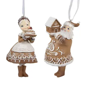 Produkt 2ks hnědá vánoční ozdoba perníčkový Santa se Santovou - 9*7*13 cm / 8*6*13 cm Clayre & Eef