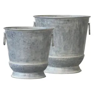 2ks kulatý plechový zinkový antik obal na květináč Planters - Ø 36*36/ Ø 31*30cm Chic Antique