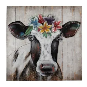 Produkt 3D kovovo-dřevěný obraz kráva Iron Cow - 80*5*80 cm Clayre & Eef