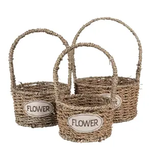 Produkt 3ks pletený košík s uchy Flower - Ø 22*12/32 / Ø 19*11/27 / Ø 16*10/24 cm Clayre & Eef