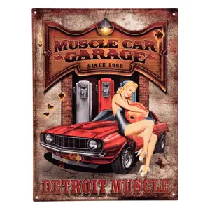 Antik nástěnná kovová cedule Muscle Car Garage - 25*1*33 cm Clayre & Eef