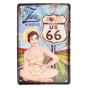 Produkt Barevná nástěnná kovová cedule Route 66 - 20*1*30 cm Clayre & Eef