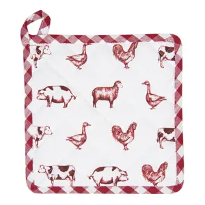 Produkt Bavlněná podložka pod hrnec Country Life Animals bílo-červená - 20*20 cm Clayre & Eef