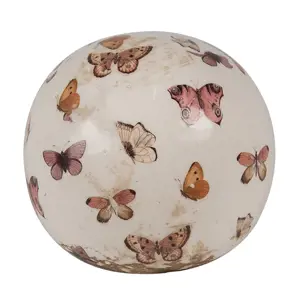 Produkt Béžová antik dekorace koule s motýlky Butterfly Paradise M - Ø 10*10 cm Clayre & Eef