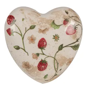 Produkt Béžová antik dekorace srdce s jahůdkami Wild Strawberries - 11*11*4 cm Clayre & Eef