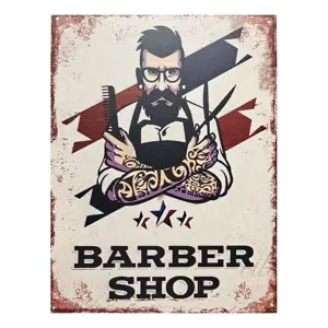 Béžová antik nástěnná kovová cedule Barber Shop - 25*33 cm Ostatní