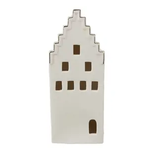 Béžová dekorace porcelánový domek s Led světýlky Christmas House L - 8*8*20 cm Clayre & Eef