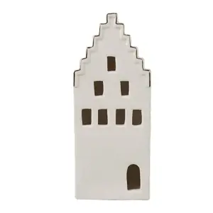 Béžová dekorace porcelánový domek s Led světýlky Christmas House M - 7*6*16 cm Clayre & Eef