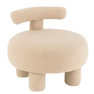 Béžová kulatá stolička s opěrkou Teddy Bouclé Beige - Ø 52*49 cm J-Line by Jolipa