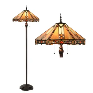 Béžovo-hnědá stojací lampa Tiffany Tippia - Ø 40x161 cm E27/max 2*60W Clayre & Eef