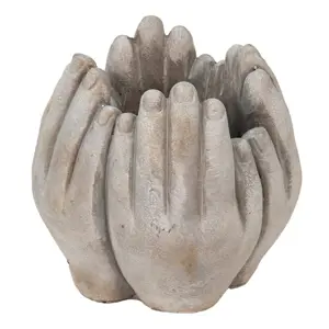 Produkt Béžovo-šedý cementový květináč přiložených rukou Hania S - 15*15*17 cm Clayre & Eef