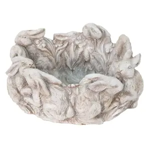 Produkt Béžovo-šedý cementový obal na květináč s králíčky Rabbi - Ø 27*12 cm Clayre & Eef