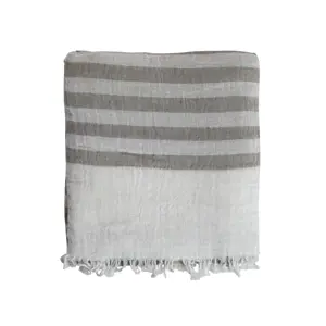 Béžovo - taupe pruhovaný pléd s třásněmi Stripes - 130*170 cm Chic Antique