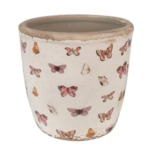 Produkt Béžový antik obal na květináč s motýlky Butterfly Paradise L - Ø 16*16 cm Clayre & Eef