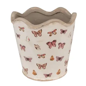 Produkt Béžový antik obal na květináč s motýlky Butterfly Paradise L - Ø 19*18 cm Clayre & Eef