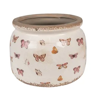 Produkt Béžový antik obal na květináč s motýlky Butterfly Paradise L - Ø 20*15 cm Clayre & Eef