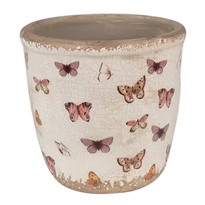 Béžový antik obal na květináč s motýlky Butterfly Paradise M - Ø 15*14 cm Clayre & Eef