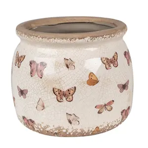 Produkt Béžový antik obal na květináč s motýlky Butterfly Paradise M - Ø 16*13 cm Clayre & Eef