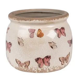 Produkt Béžový antik obal na květináč s motýlky Butterfly Paradise S - Ø 12*10 cm Clayre & Eef