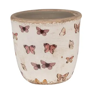 Produkt Béžový antik obal na květináč s motýlky Butterfly Paradise S - Ø 13*12 cm Clayre & Eef