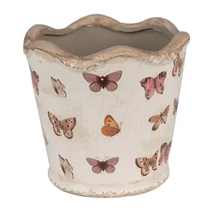 Béžový antik obal na květináč s motýlky Butterfly Paradise S - Ø 13*12 cm Clayre & Eef