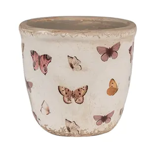 Produkt Béžový antik obal na květináč s motýlky Butterfly Paradise XS - Ø 11*10 cm Clayre & Eef