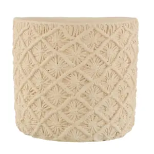 Produkt Béžový cementový květináč s drhaným vzorem Ibiza Macramé - Ø30*28 cm J-Line by Jolipa