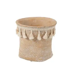 Béžový cementový květináč se střapci Boho S - Ø16*15,5 cm J-Line by Jolipa