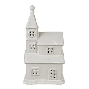 Produkt Béžový dekorativní porcelánový kostel s Led světýlky Christmas House - 13*9*23 cm Clayre & Eef