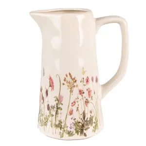 Béžový keramický dekorační džbán s lučními květy Flowers of Love L - 20*13*25 cm Clayre & Eef