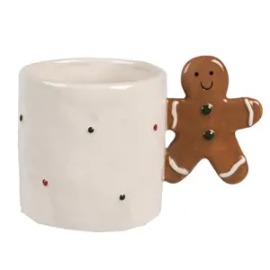 Béžový keramický hrnek s perníčkem a puntíky Gingerbread - 15*9*9 cm / 325 ml Clayre & Eef