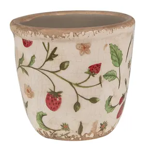 Produkt Béžový keramický obal na květináč s jahůdkami Wild Strawberries XS - Ø 11*10 cm Clayre & Eef