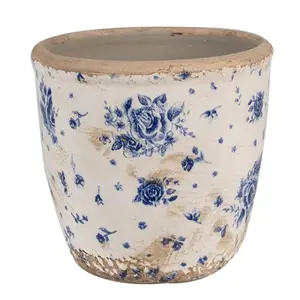 Produkt Béžový keramický obal na květináč s modrými růžemi Blue Rose S - Ø 13*12 cm Clayre & Eef