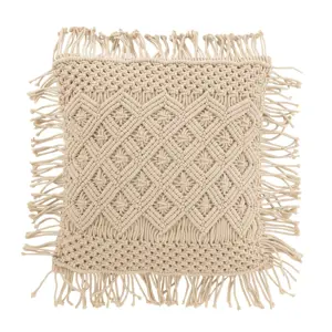 Béžový polštář s drhaným vzorem Macramé Cosy - 50*12*50 cm J-Line by Jolipa